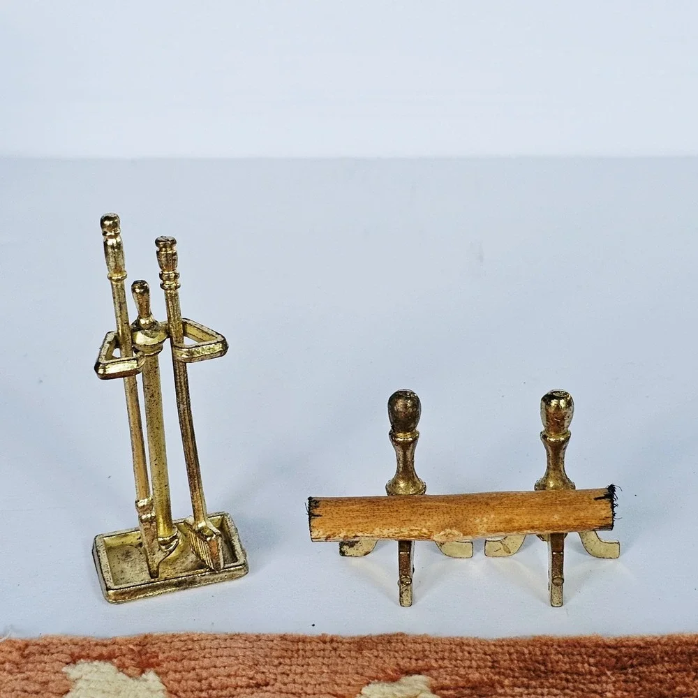 Vintage Dollhouse Christmas Accessories Nativity Fireplace Tools Rug Miniature
